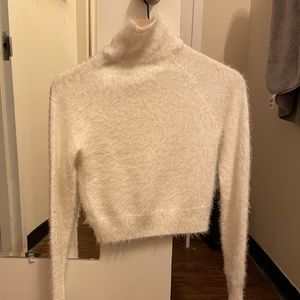 Fuzzy white turtleneck cropped